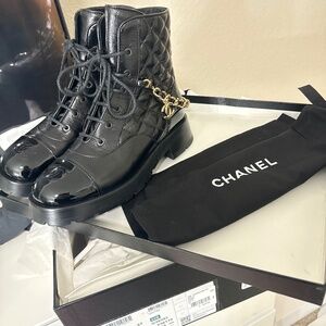 Chanel Lace Up CC Chain Boots